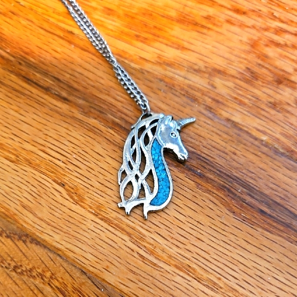 Other Jewelry - Vintage Silver and Turquoise Unicorn Pendant Necklace